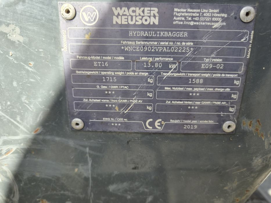 Minikoparka Wacker Neuson ET16 z 2019 roku