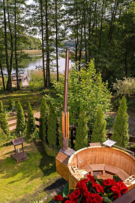 mazury, jezioro, sauna, balia, widok, łódka, pomost, dom