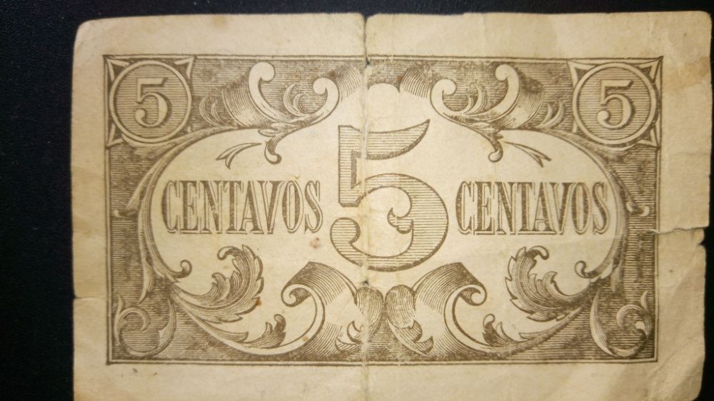 Nota de 5 centavos em bronze, datada de 5 de abril de 1918