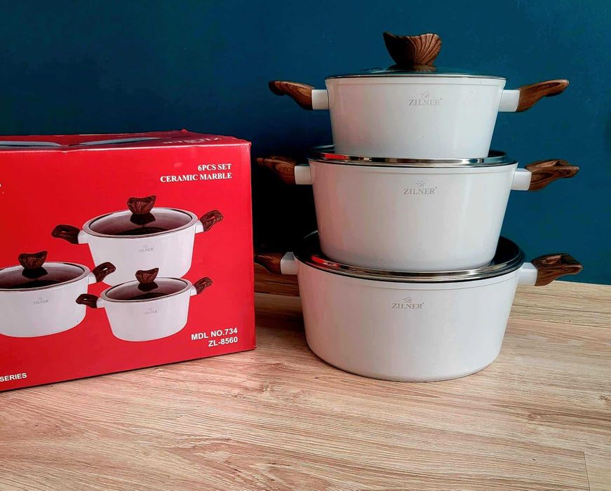 NOWE Garnki Marmurowe Zestaw 3 szt | Indukcja Gaz Halogen | POBRANIE
