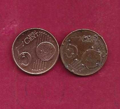 DEFEITOS 2 MOEDAS DE 5 CENTIMOS PORTUGAL E AUSTRIA