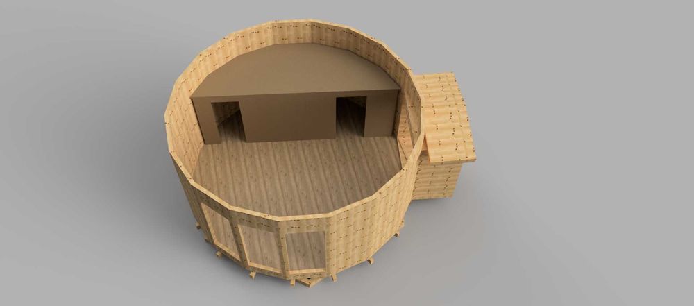 Nowoczesna Jurta  z litego drewna  CLT  35 m² + 9 m² antresola