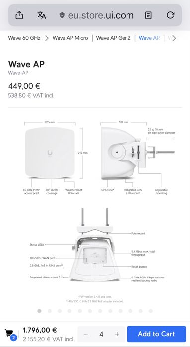 Ubiquiti Unifi Wave AP (Wave-AP) stacja bazowa PtMP 60 GHz/5 GHz UISP