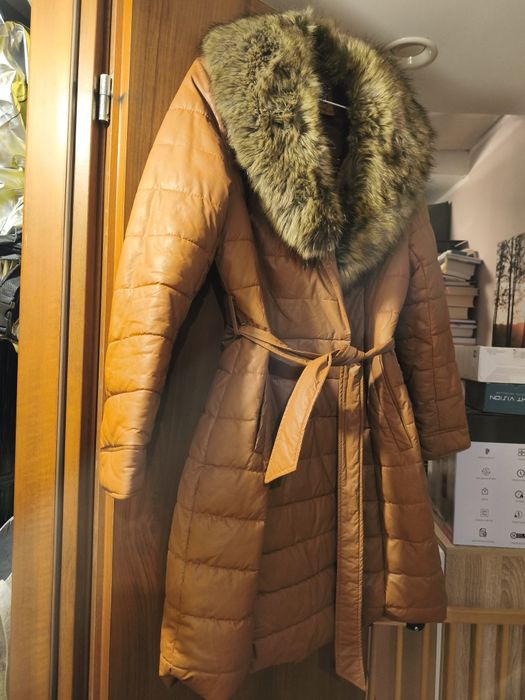 Kurtka damska zimowa brązowa kożuszek