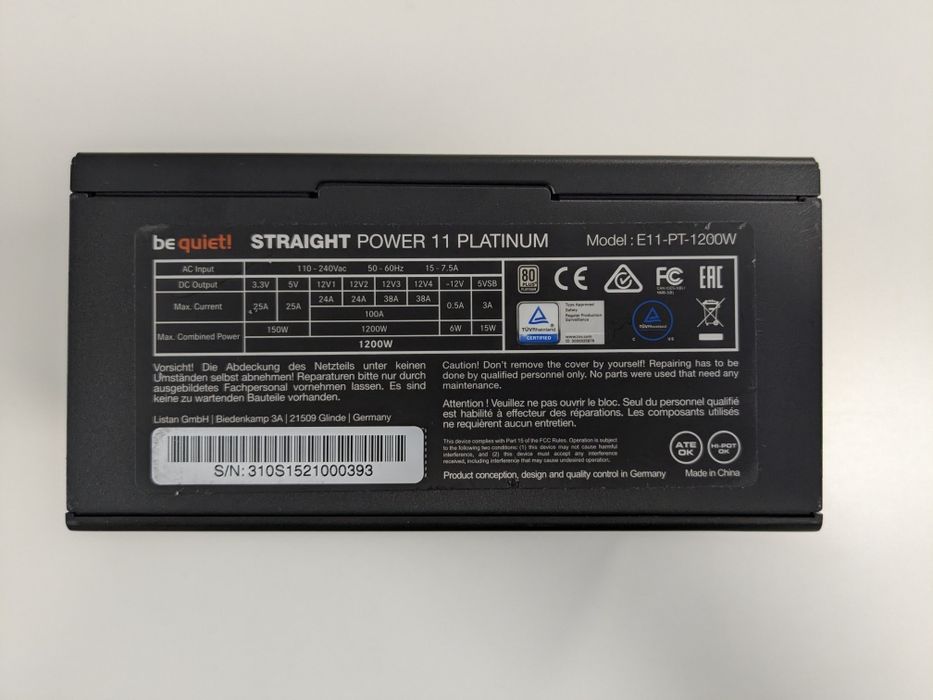 Modularny zasilacz be quiet! STRAIGHT POWER 11 80 Plus Platinum 1200W
