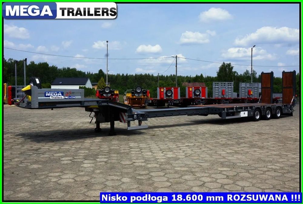 Mega Nisko-podwoziowa dł. 18,60 Mm, ROZSUWANA - KONTENERY 20, 30, 40 Ft !!!  GOTOWA ! Ład. 45 TON, pokład 14,30 m, najazdy 4,0 m HYDRAULICZNE !!!