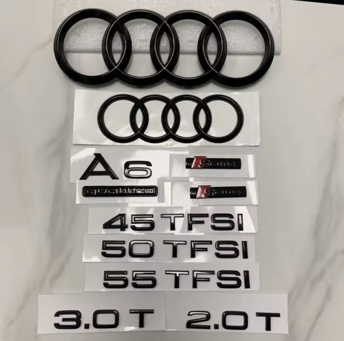 Комплект емблем Audi A6 2.0T 3.0T S-Line 30/35/40/45TFSI Quattro на багажник на в решітку Ауді шильдик Ауді