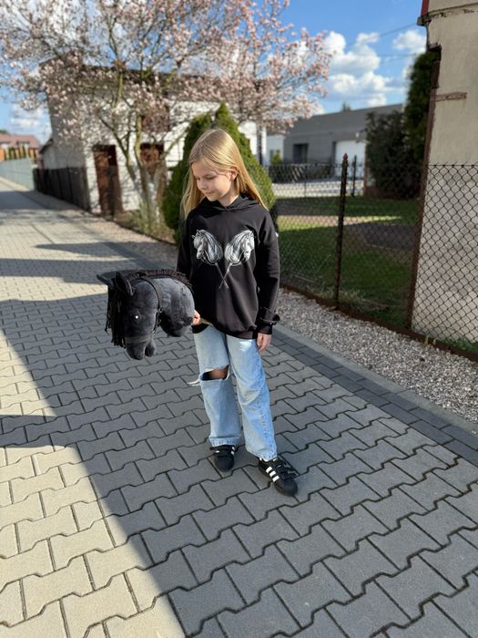 Bluza dziecięca oversize Hobby Horse czarna z kapturem bawełna
