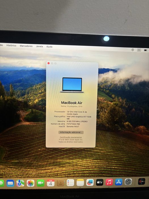 MacBook Air 13” 2019 | Touch ID | 8GB RAM | 128GB SSD | Apenas 191 Ciclos | Como Novo