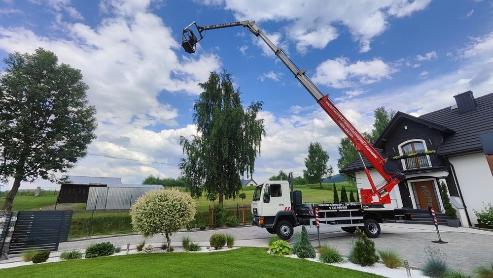 Dźwig dekarski 32m plus zwyżka, chwytak do dachówki, stół połaciowy