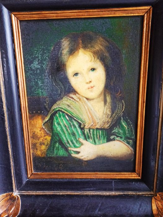 Obraz olejny Portret Dziewczynki 1861 Złota Rama styl  Biedermeier