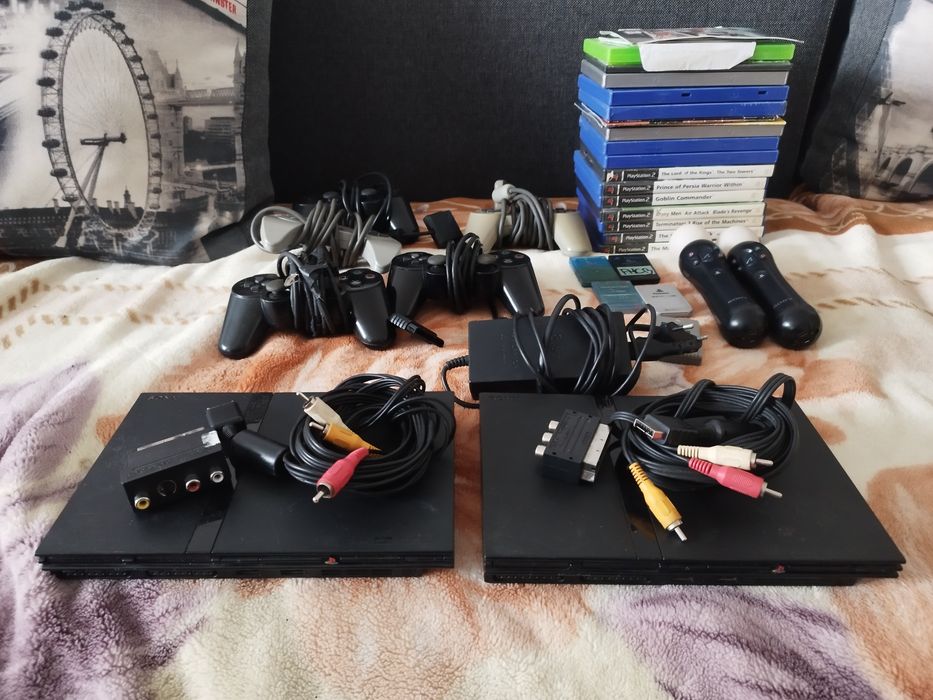 2x Ps 2 slim x2 (Modchip + fmcb), Gry, akcesoria