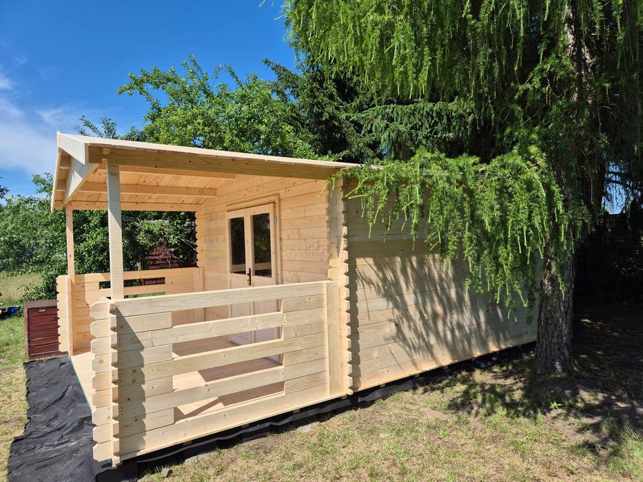 Od RĘKI drewniany domek LETNISKOWY+TARAS*24m*6x4*ściany z balika 34 mm