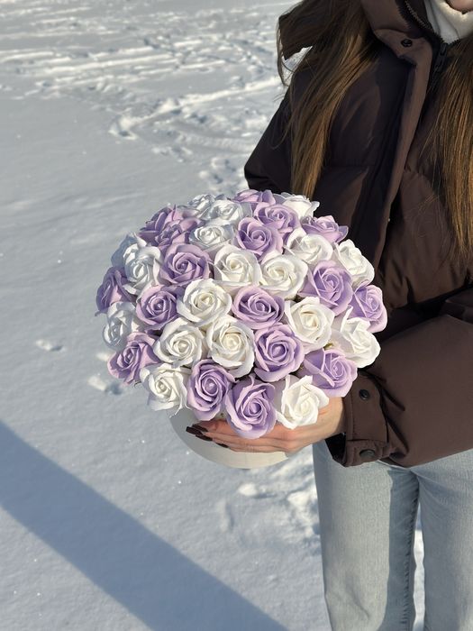 Мильний букет 35 троянд Лавандовий мікс. Подарунок, що не в'яне