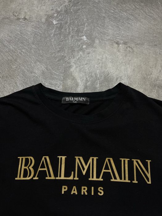 Футболка balmain балмеін чоловіча оригінал ideal чорна золотий лого м