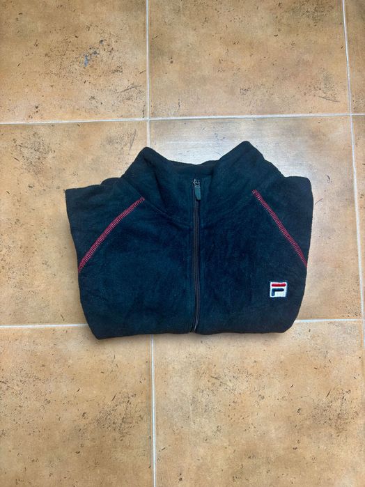 Casaco Polar FILA vintage preto com fecho / Gorpcore Techwear Y2K