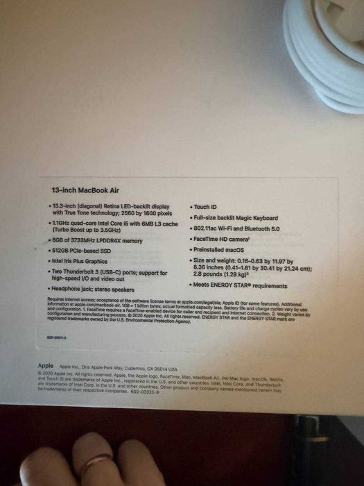 MacBook Air 13" (2020) / Intel i5 / 8GB / 512GB SSD / Новий