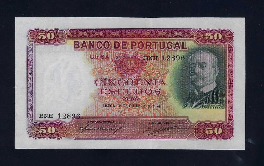 NOTA PORTUGAL 50 Escudos 1944 P-154 XF++ RARE DATE