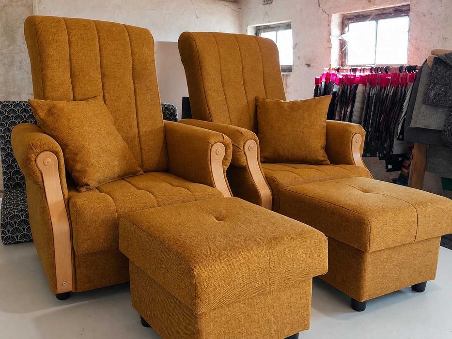 Komplet foteli po renowacji + podnóżki | stylowy zestaw
