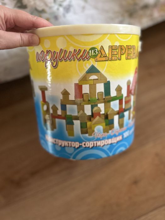 Кубики дерево развивающие Конструктор- сортировщик 100 деталей