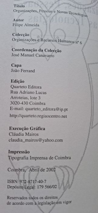 Livro - "Organizações, pessoas e novas tecnologias"
