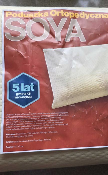 Poduszka Ortopedyczna Firmy PerDomire SOYA - NOWA  "MADE IN ITALY”