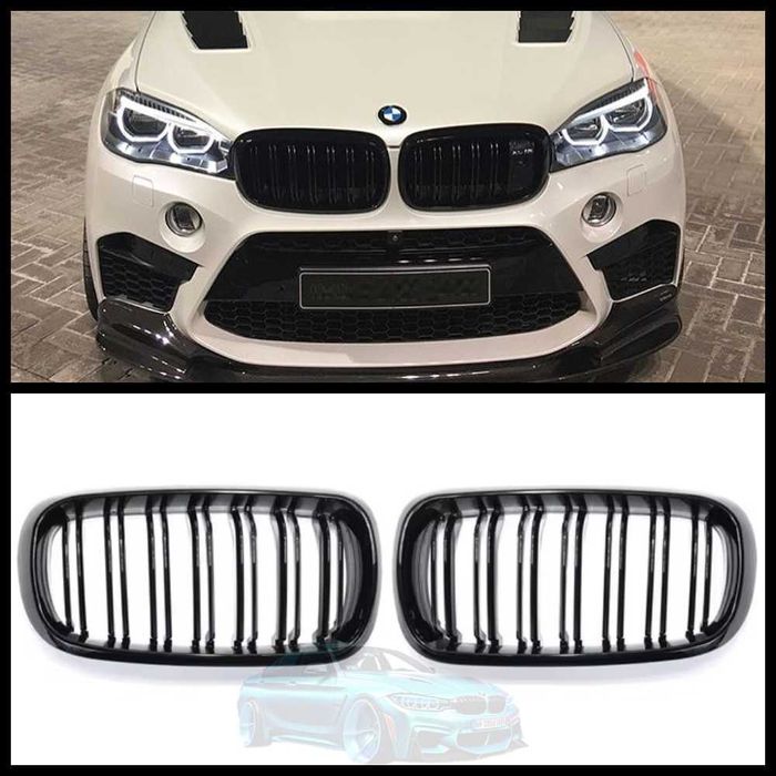 Решетка радиатора двойная BMW F15 F16 F85 x5 X6 цвет черный (комплект)