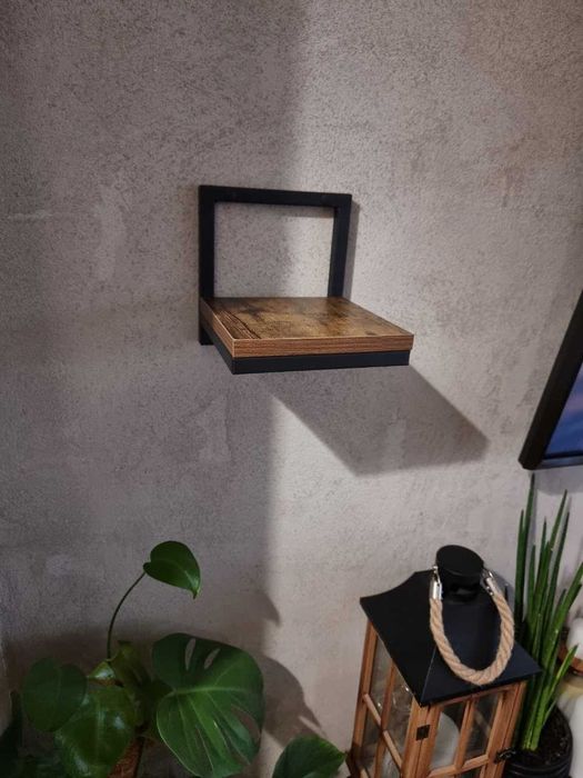 Wiszący Kwietnik Półka na Ścianę Loft postarzany dąb Metalowy Mały