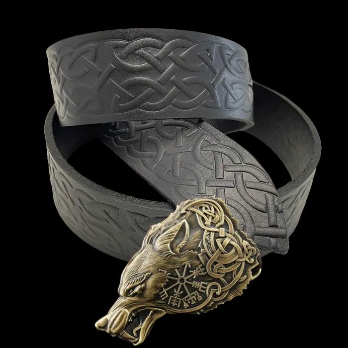 Ремінь тиснення з пряжкою Фенрір латунь bb55 Ремень с пряжкой