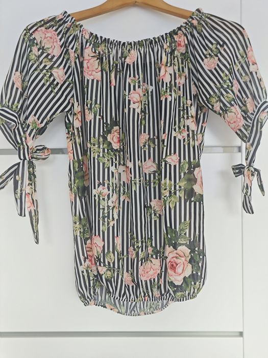 Bluzka hiszpanka w paski i  kwiatki
