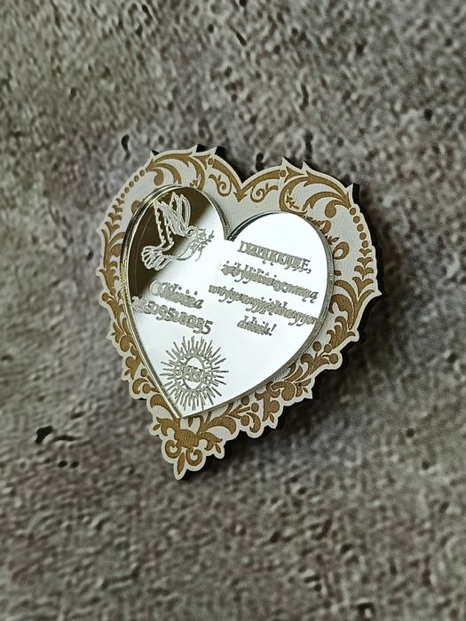 Podziękowanie dla gości Pierwsza Komunia serce ażur plexi magnes