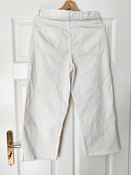 Spodnie jeans białe Zara szerokie wysoki stan denim hit