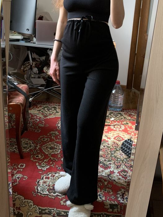 Штани палаццо в рубчик для вагітних, чорні. Розмір S (eu 36)