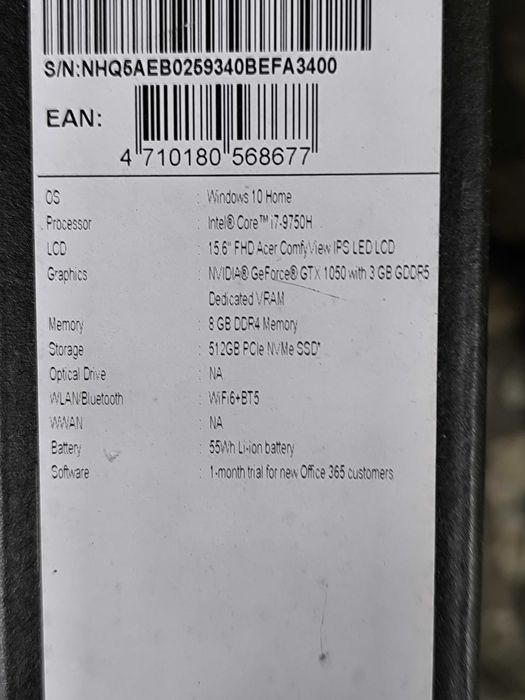 Acer Nitro 5 usado GTx 1050 8gb Ram 512 GB SSD