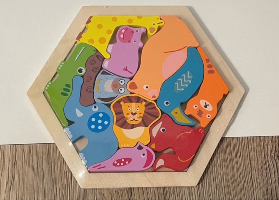 Puzzle zwierzątka drewniane kreatywne Montessori