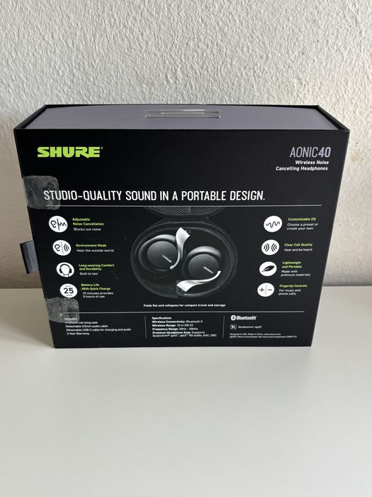 Shure AONIC 40 Auscultadores Bluetooth com Cancelamento de Ruído Pretos