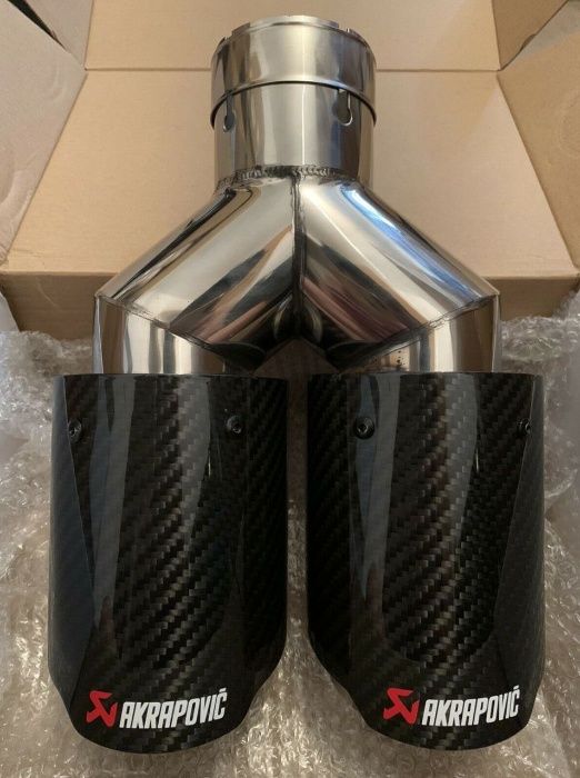 Насадки акрапович Akrapovic глянцевые Двойные 89мм два ствола выхлоп