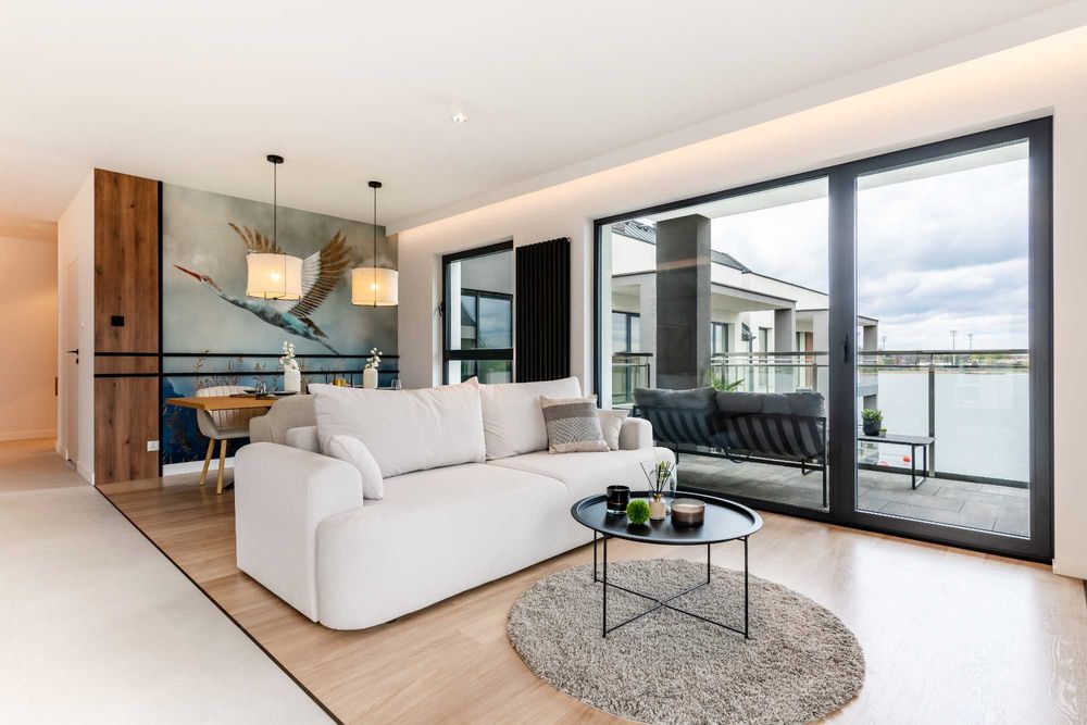 Marina Ostróda - widok na jezioro, nocleg Mazury, garaż, tarasy, 3pok