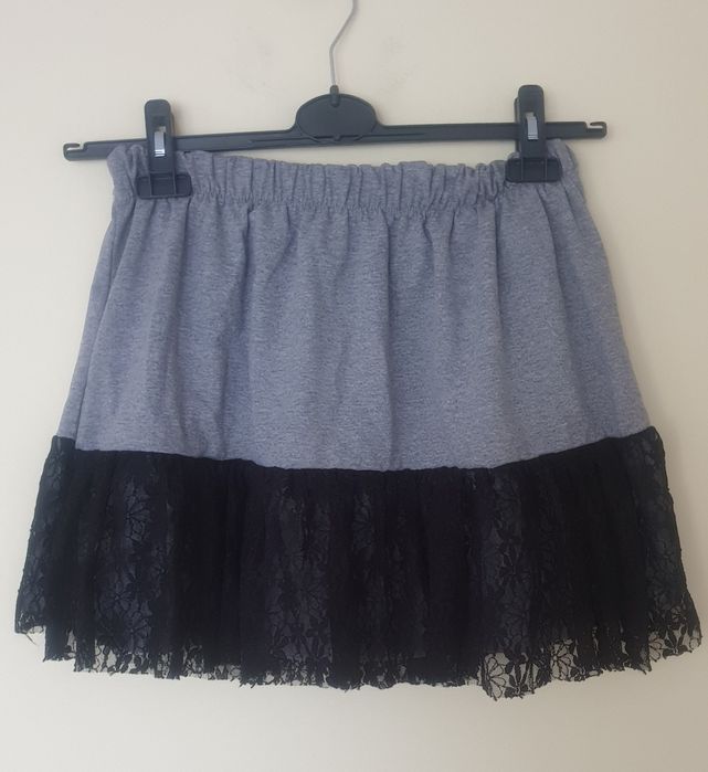 Spódniczka spódnica szara wstawka koronka gumka SML