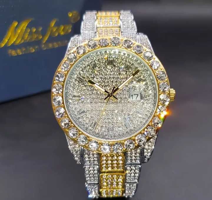 Relógio de Quartzo Cintilante Gelado de Luxo