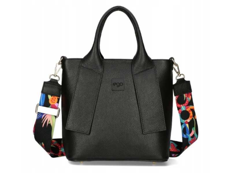 EGO Polska Klasyczna Torebka Damska Shopper Na Ramię Czarna Skórzana