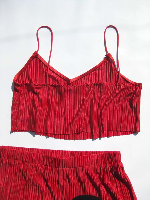Красный летний костюм плиссе топ и брюки Shein M L