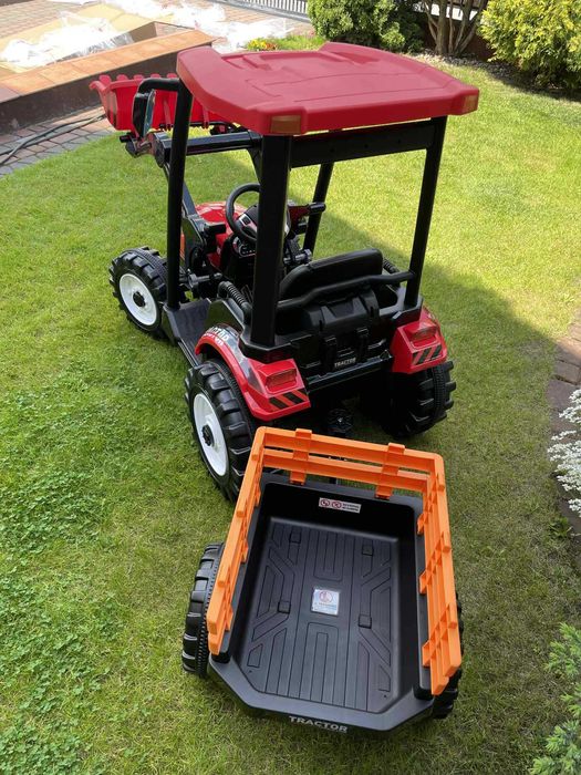 Olbrzymi Traktor na akumulator z przyczepą 24V 400 W PILOT KOPARKA TUR