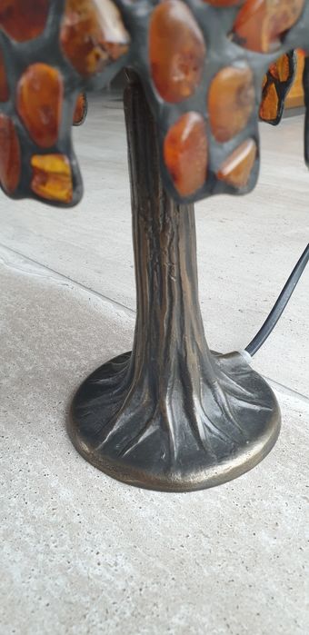 Bursztynowa lampa 31cm mosiądz