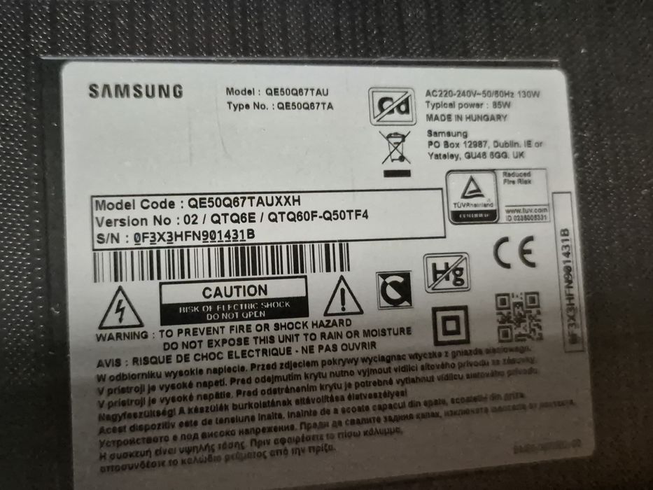 Telewizor Samsung 50" QLED QE50Q67TAU uszkodzony