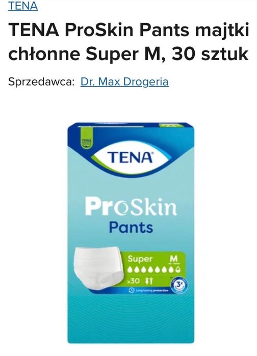 TENA ProSkin Pants pieluszki/majtki chłonne Super M, 30 sztuk