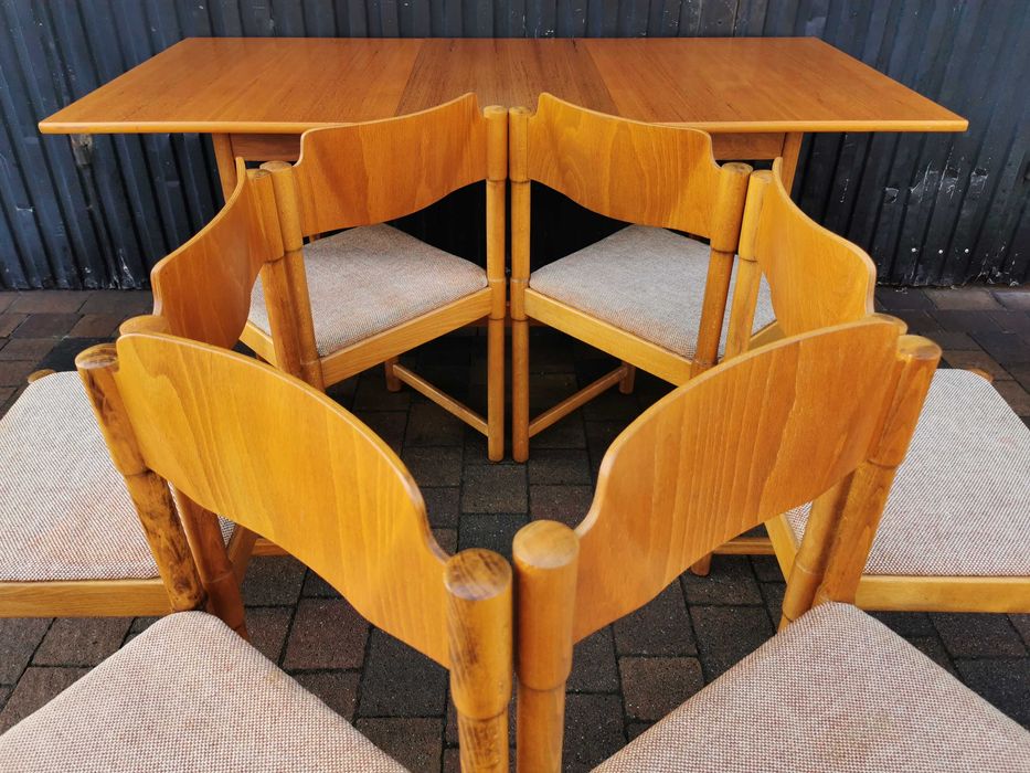 Stół + 6x krzesło- styl skandynawski, Czechosłowacja '70 Design, PRL