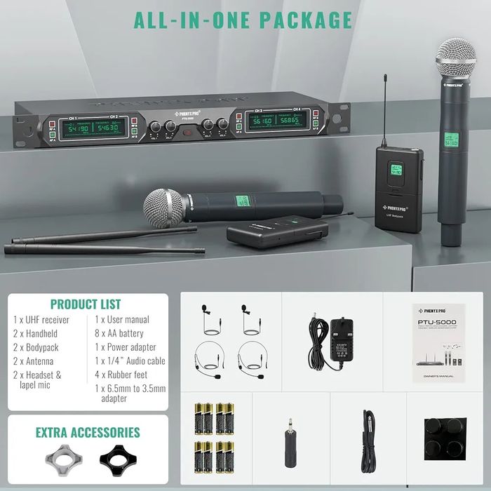 Bezprzewodowy system mikrofonowy Phenyx Pro, 4-kanałowy zestaw mikrofo