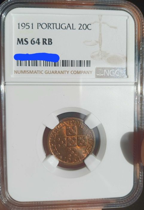 Portuguese Republic 20 Centavos Coin, 1951, MS64 NGC