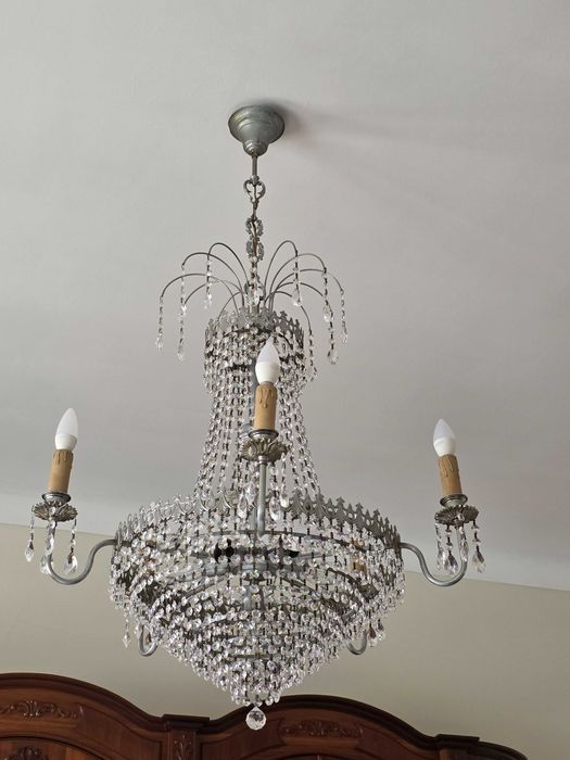 Grande lustre de saco, em cristal